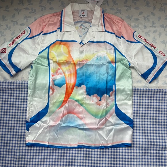 casablanca Other - Casablanca Men’s White Multicolor Graphic Short-Sleeve Button-Down Shirt